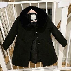 Janie And Jack Black Pea Coat with Faux Fur Collar